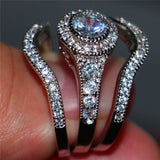 Luxury Female White Round AAA Zircon Ring Set