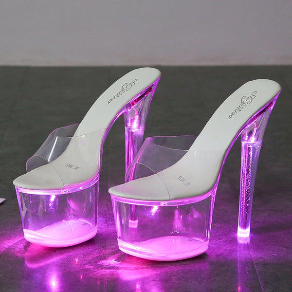 Clear Heel Light-emitting PVC  Platform Buckle Strap Super High Heels