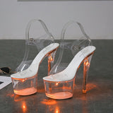 Clear Heel Light-emitting PVC  Platform Buckle Strap Super High Heels