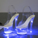 Clear Heel Light-emitting PVC  Platform Buckle Strap Super High Heels