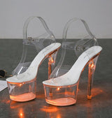 Clear Heel Light-emitting PVC  Platform Buckle Strap Super High Heels