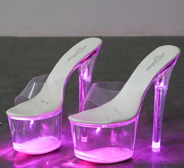 Clear Heel Light-emitting PVC  Platform Buckle Strap Super High Heels