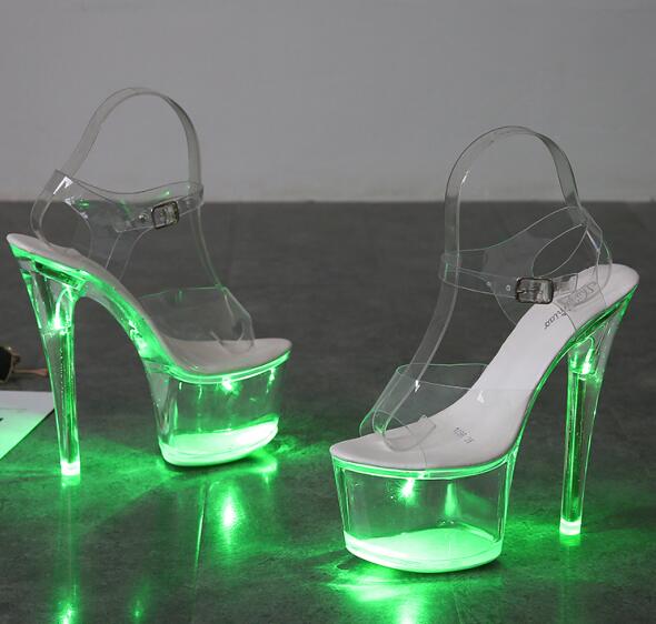 Clear Heel Light-emitting PVC  Platform Buckle Strap Super High Heels