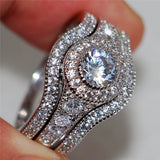 Luxury Female White Round AAA Zircon Ring Set