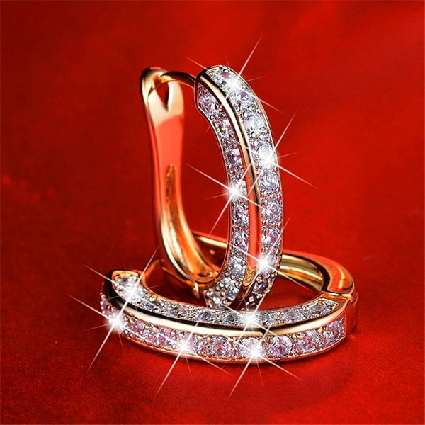 Luxury Female White Crystal Hoop Earrings Silver Color