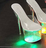 Clear Heel Light-emitting PVC  Platform Buckle Strap Super High Heels