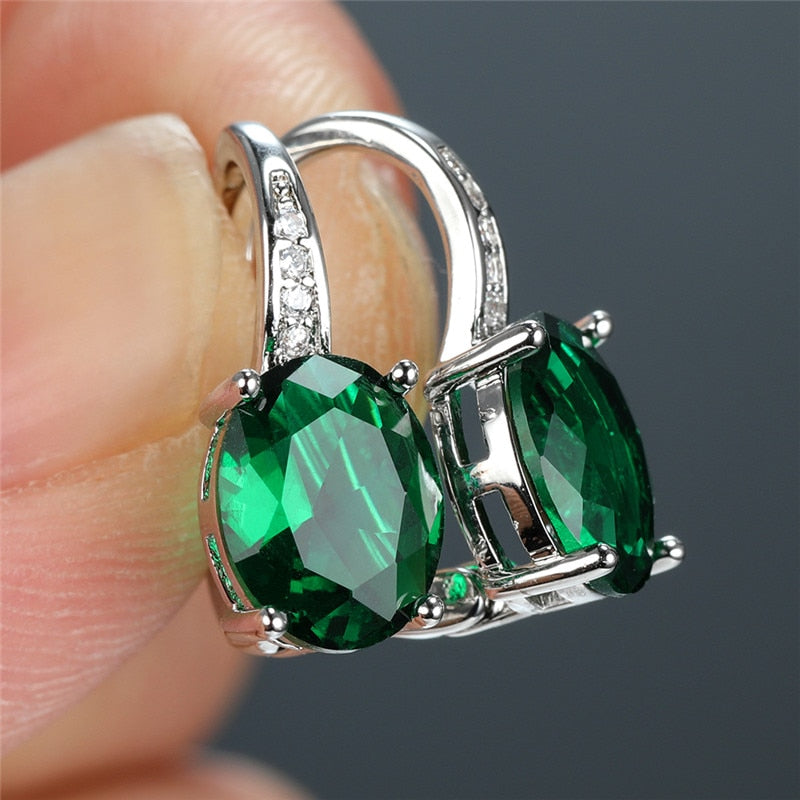 Luxury Female Green Oval Earrings