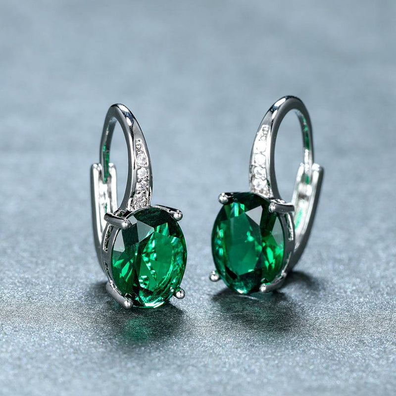 Luxury Female Green Oval Earrings