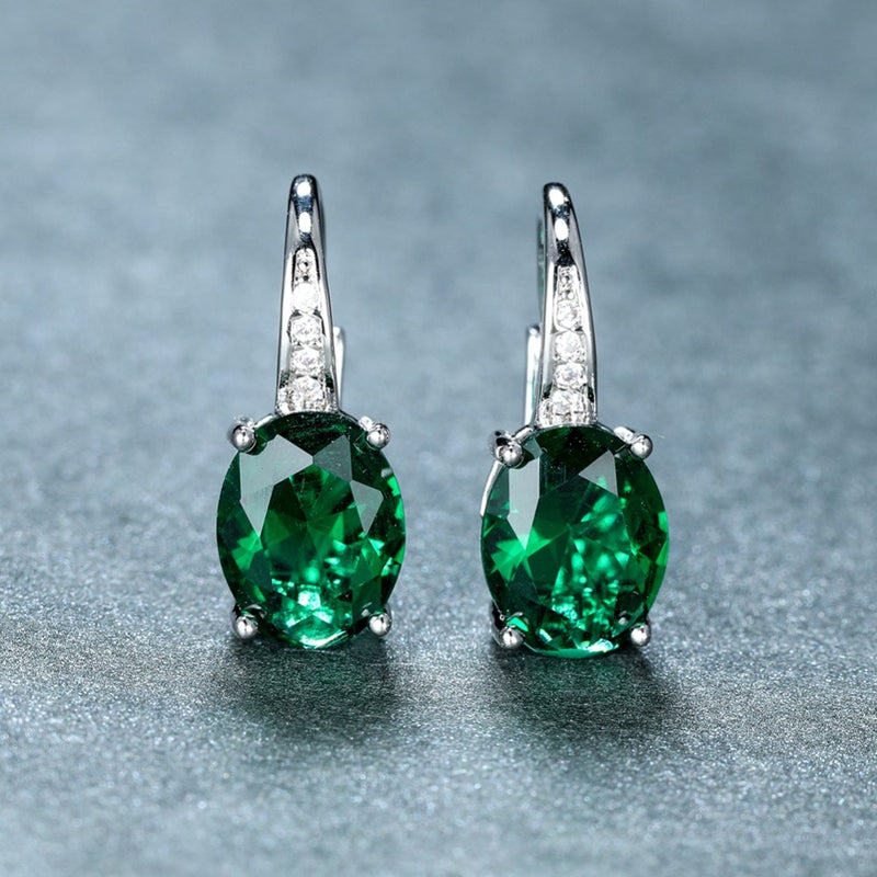 Luxury Female Green Oval Earrings