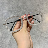 Women Clear Lens Square Oversized Sunglasses Rhinestone Blue Light.