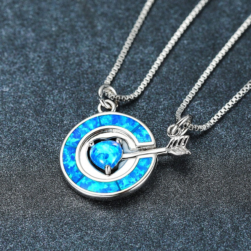 Unique Female Blue Opal Pendant Necklace Charm Silver Color