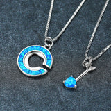 Unique Female Blue Opal Pendant Necklace Charm Silver Color