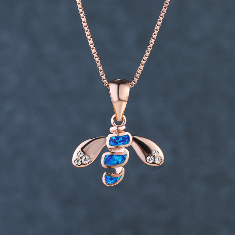 Unique Female Blue Opal Pendant Necklace Charm Silver Color