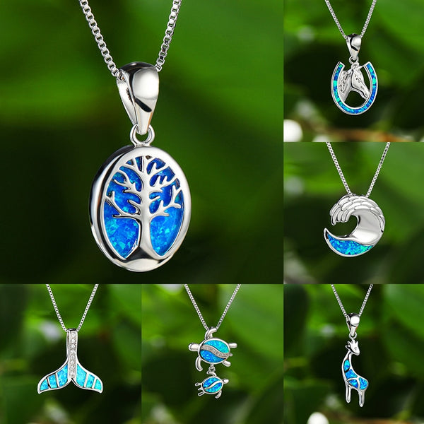 Unique Female Blue Opal Pendant Necklace Charm