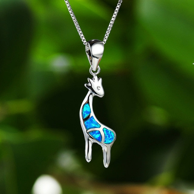 Unique Female Blue Opal Pendant Necklace Charm