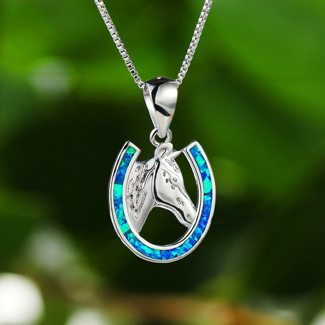 Unique Female Blue Opal Pendant Necklace Charm