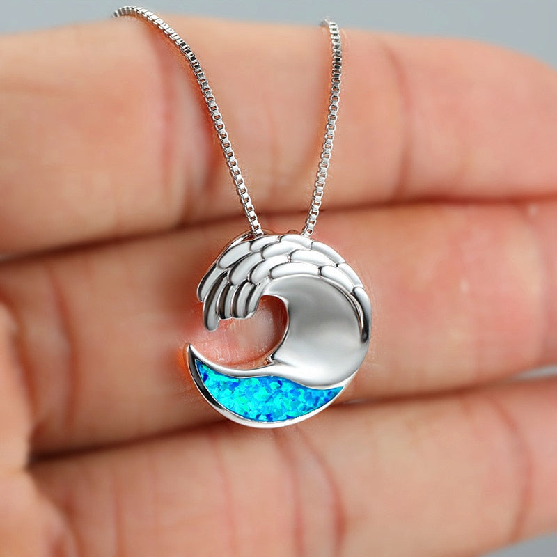 Unique Female Blue Opal Pendant Necklace Charm